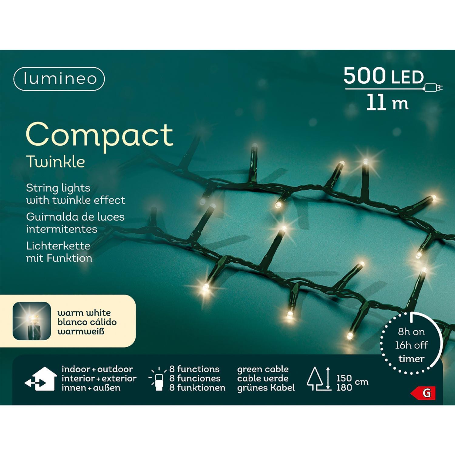 Гирлянда цепочка 11м теплобелая  8 функций таймер 8/16ч  500LED IP-44 indoor/outdoor