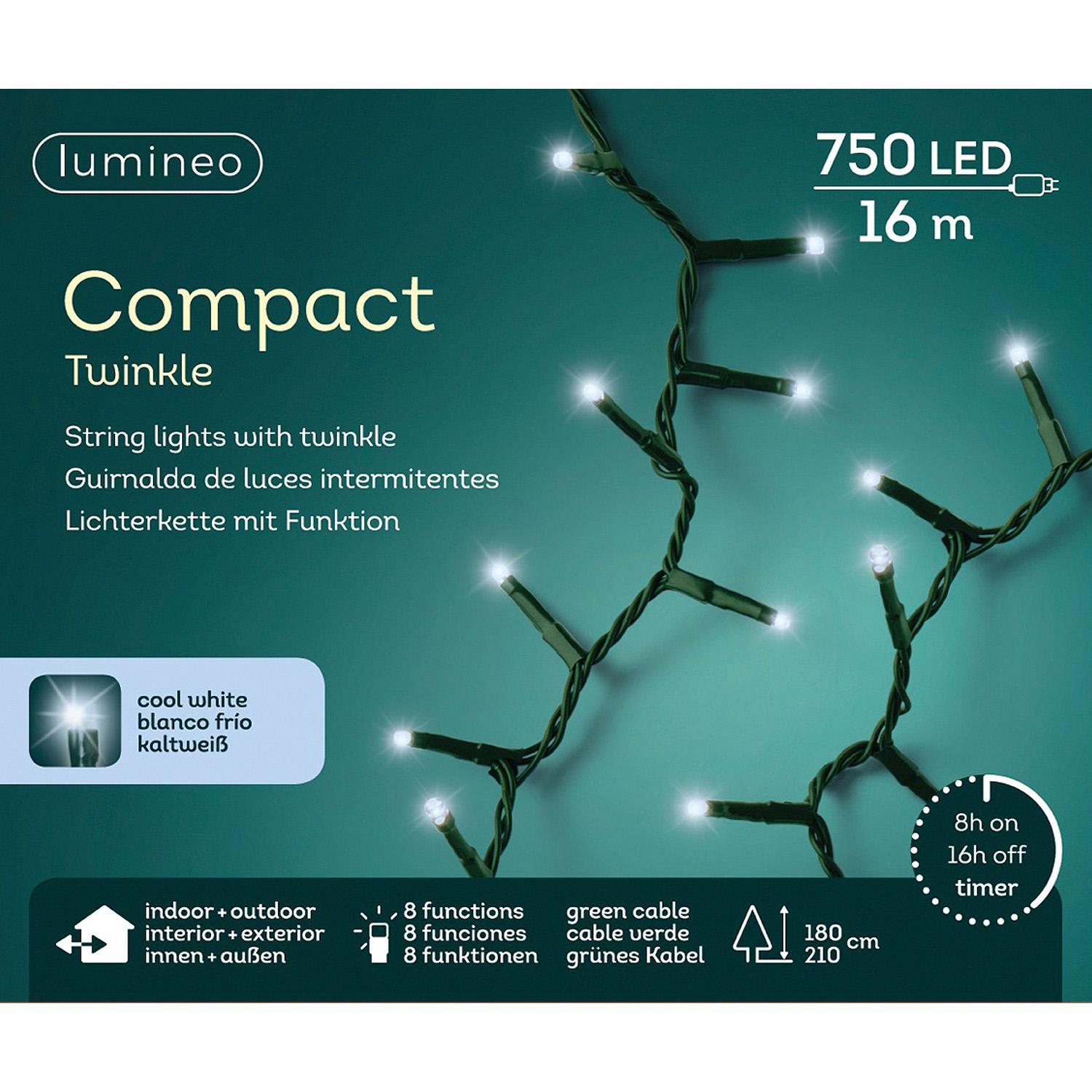 Гирлянда цепочка 16м холоднобелая 8функций 8ч таймер 750диодов LED MICRO indoor/outdoor