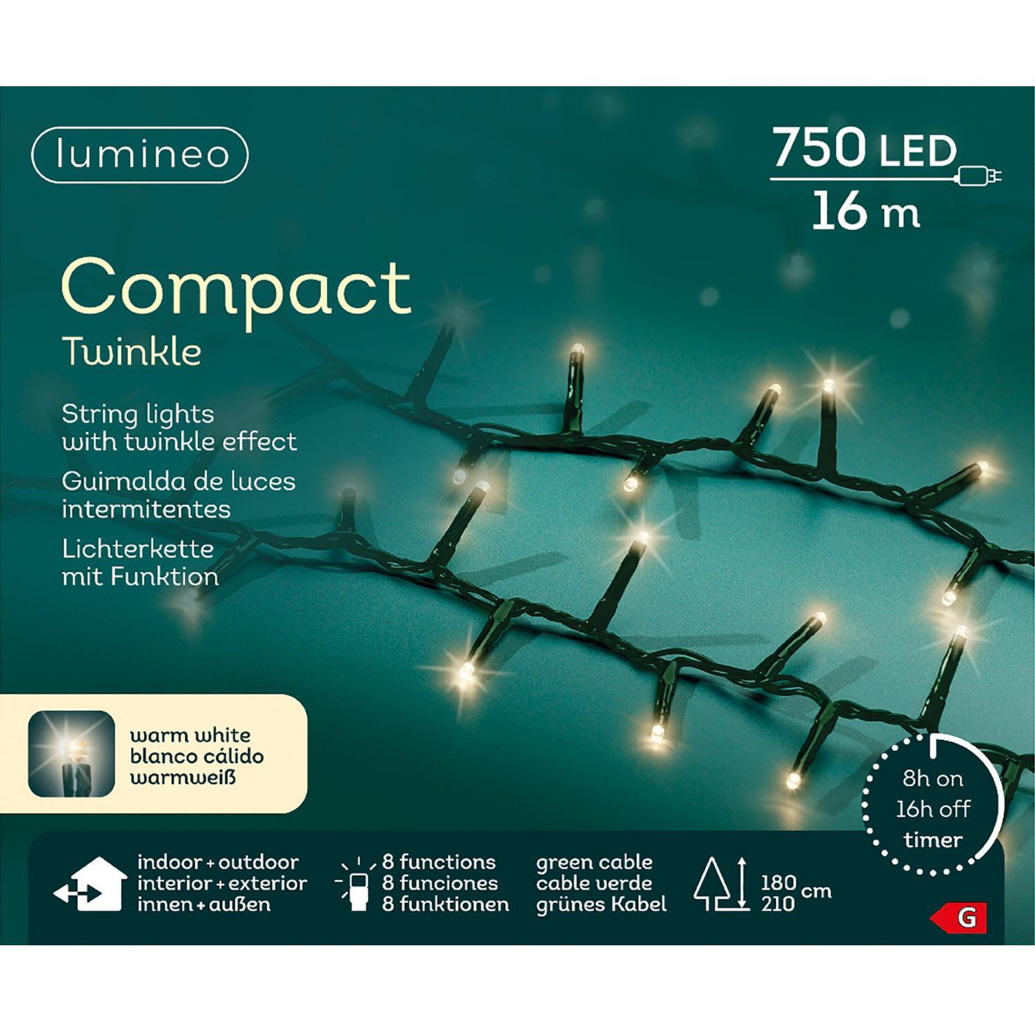 Гирлянда цепочка 16м теплобелая 8 функций таймер 8/16ч  750LED IP-44 indoor/outdoor