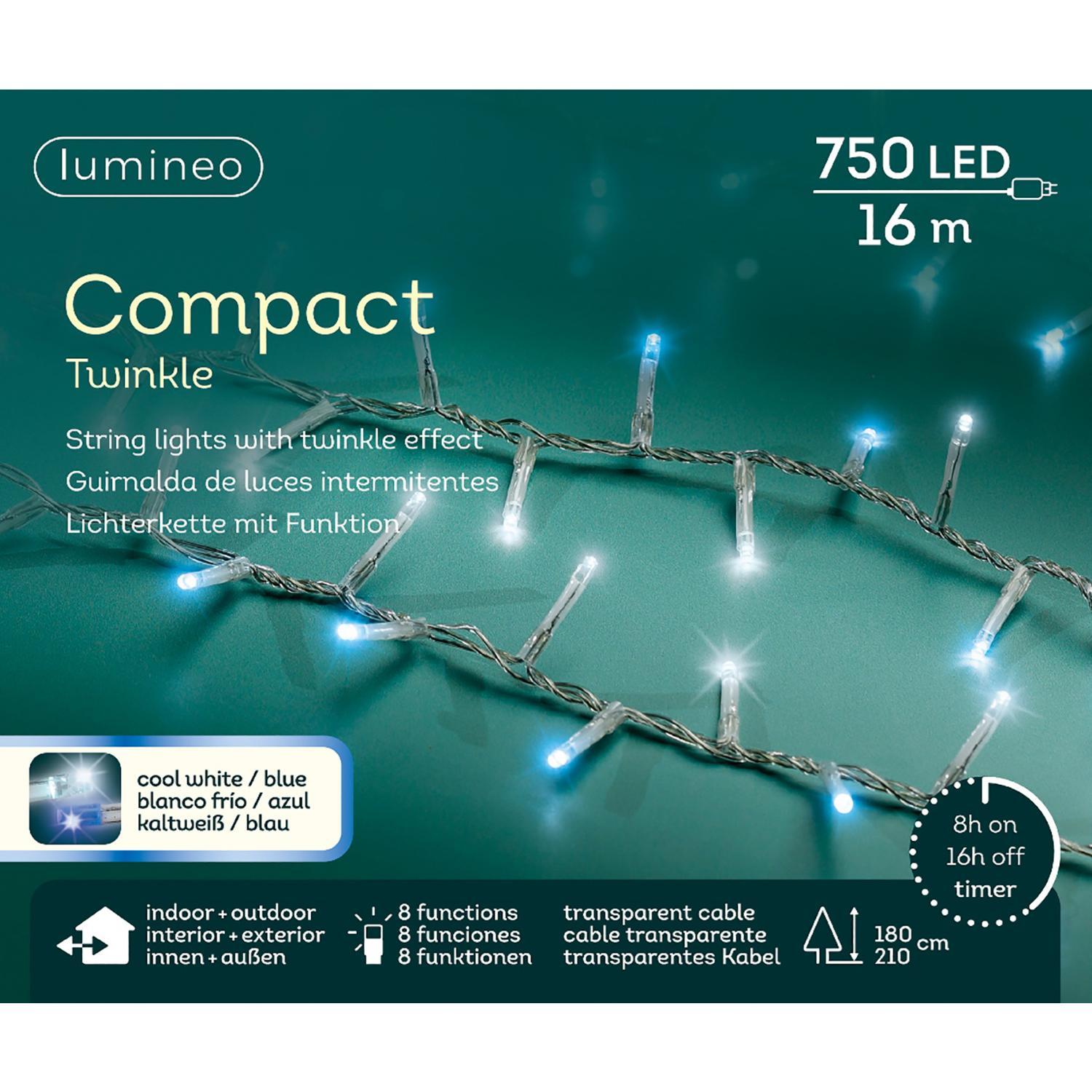 Гирлянда цепочка 16м холоднобелая/синяя 8 функций таймер 8/16ч  750LED IP-44 indoor/outdoor