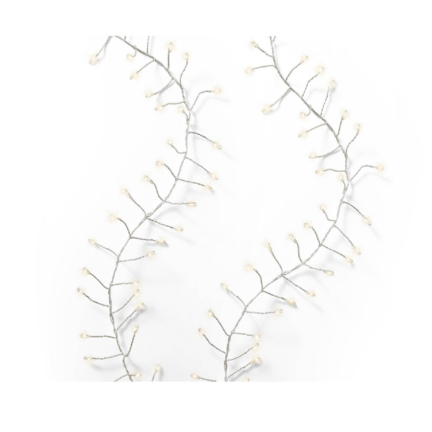 Гирлянда цепочка          2м теплобелая кабель серебристый с эффектом мерцания 8 функций 3 батарейки АА таймер 6/18ч 160 LED MICRO IP-44 indoor/outdoor