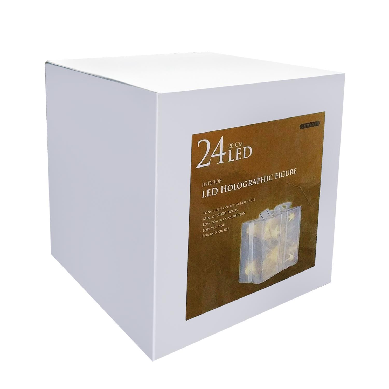 Декорация Подарок голограф кремовая 20х20х20см 24диода LED