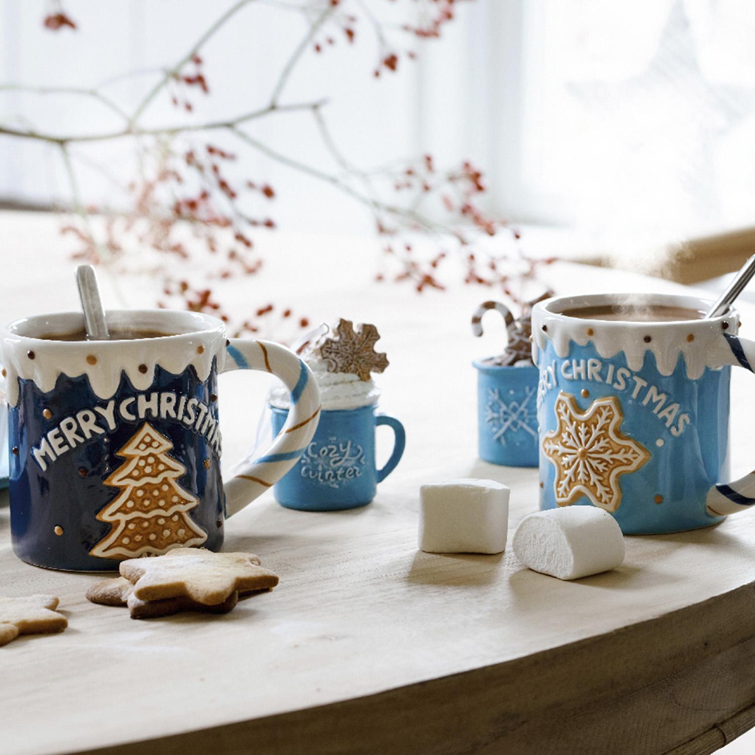 Декор Кружка со снежинками синяя 9см 2 в ассорт