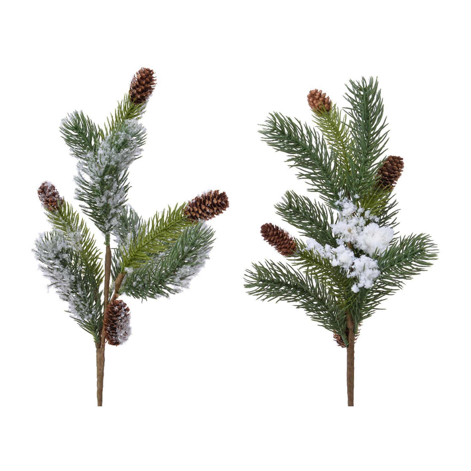 Веточка еловая  60см с шишками и снегом  2 в ассорт