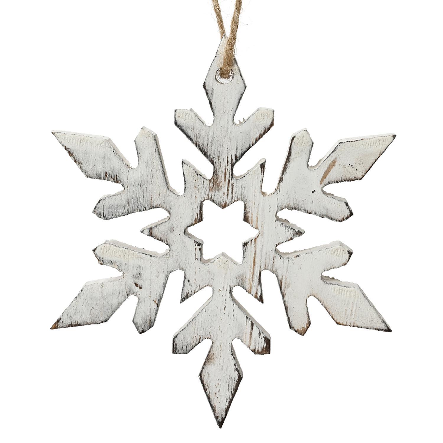 Декор Снежинка дерево винтаж белая d14см