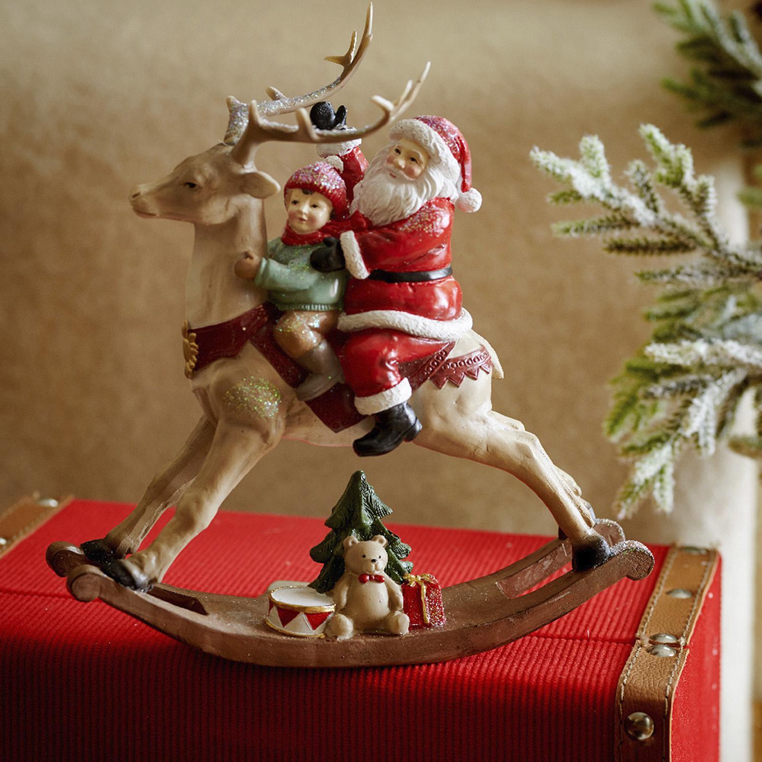 Декорация Олень-качалка с Сантой 22,5см