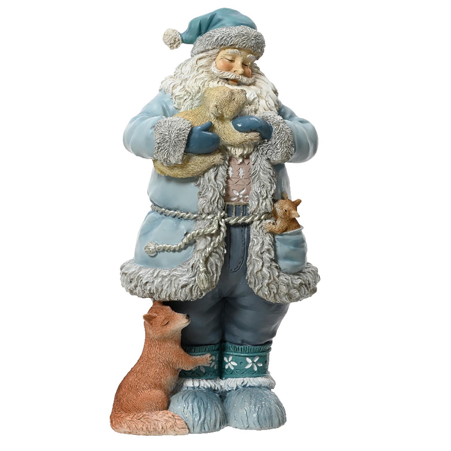 Декорация Санта в голубом тулупе со зверюшками 13х16,5х30см