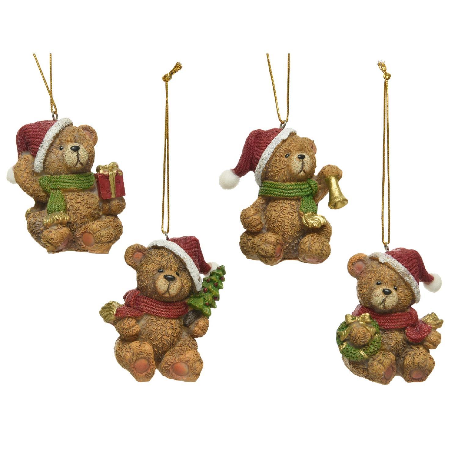 Декор Мишка с елкой/подарком/колокольчиком/венком 6х4,4см 4 в ассорт