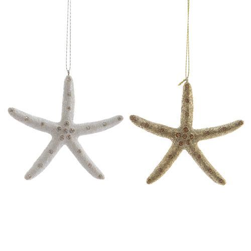 Декор Морская звезда белая/золотая с блеском и стразами 9,5см 2 в ассорт