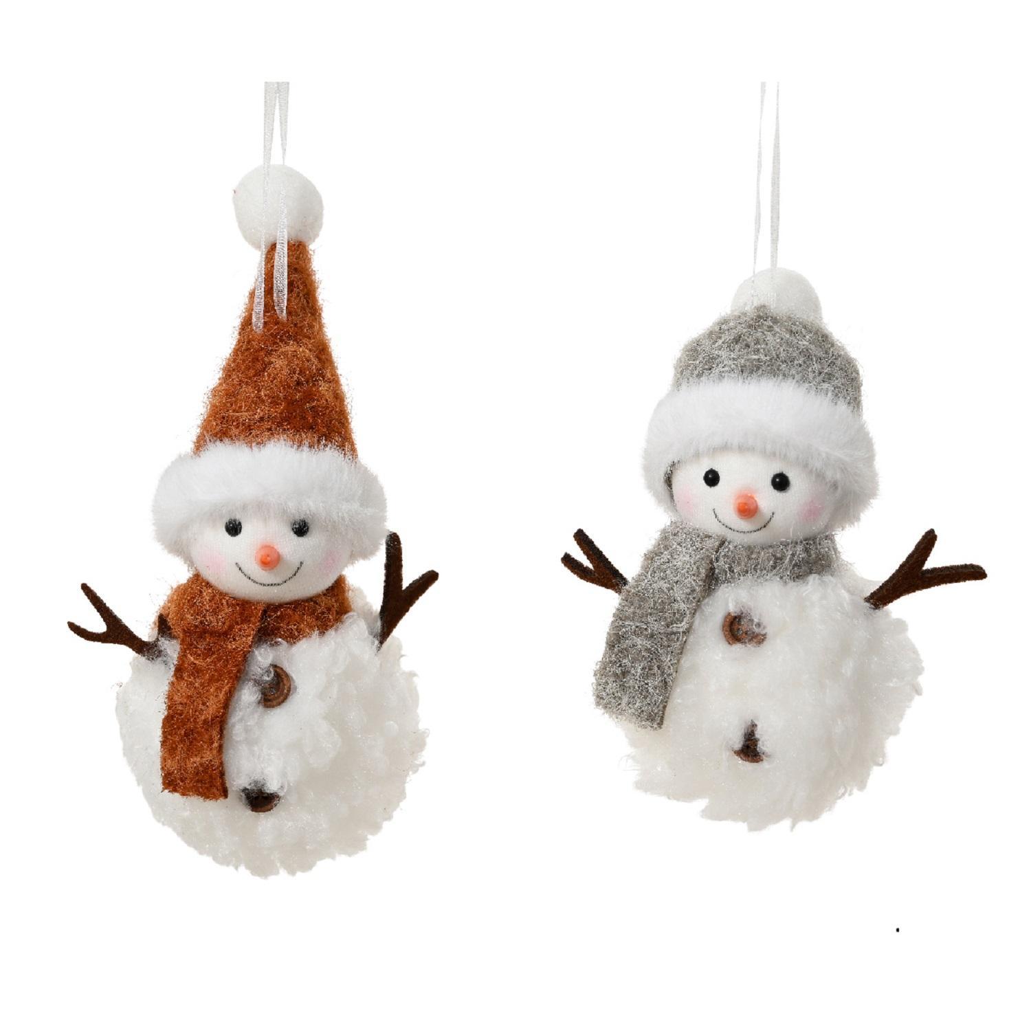 Декор Снеговик в коричневой/серой шапке и шарфе 13х6см  2 в ассорт