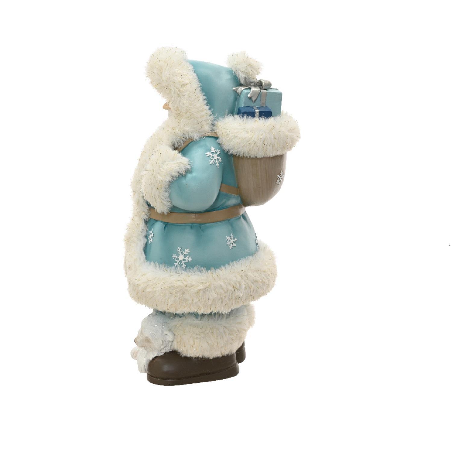 Декор Санта в белоголубой шубе  белым медвежонком 32х16х15см