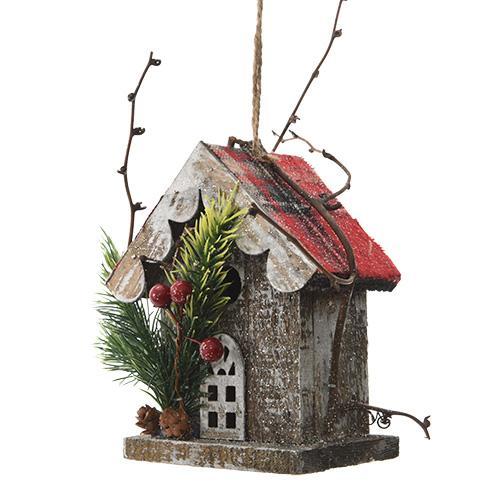 Декор Скворечник 14см деревянный с красной крышей