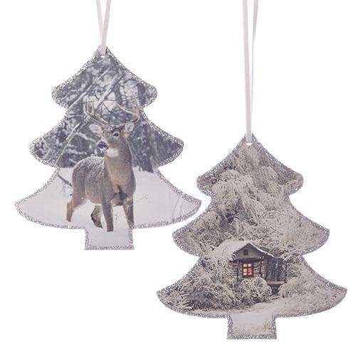 Декор Елочка 11см с рисунком оленя и зимним пейзажем дерево 2 в ассорт