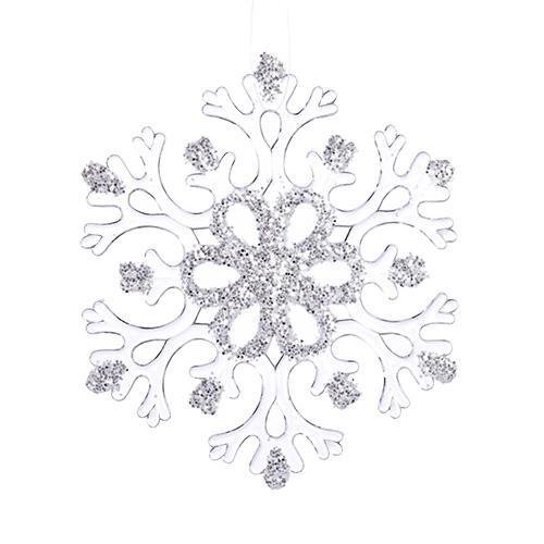 Декор Снежинка с блестками 15см прозрачная