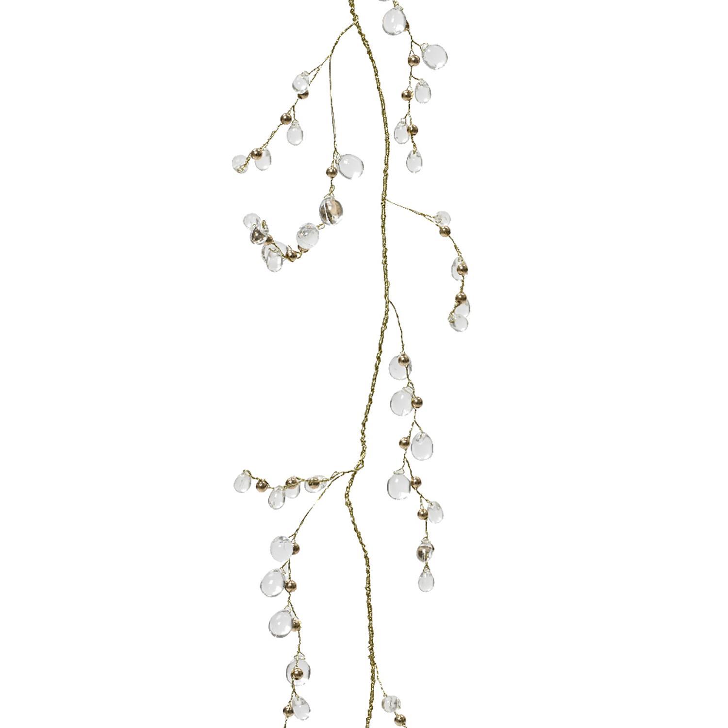 Веточка декоративная 120см золотистая с прозрачными каплями акрил