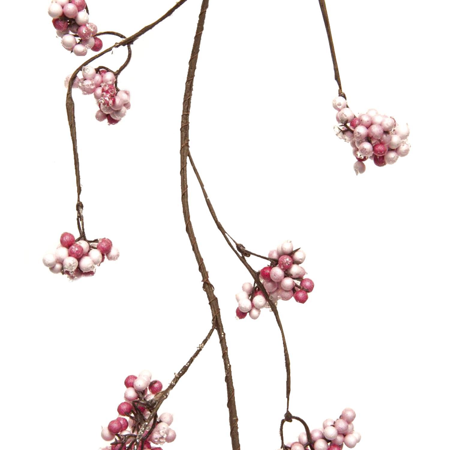 Веточка декоративная 105см с розовыми ягодами и льдом
