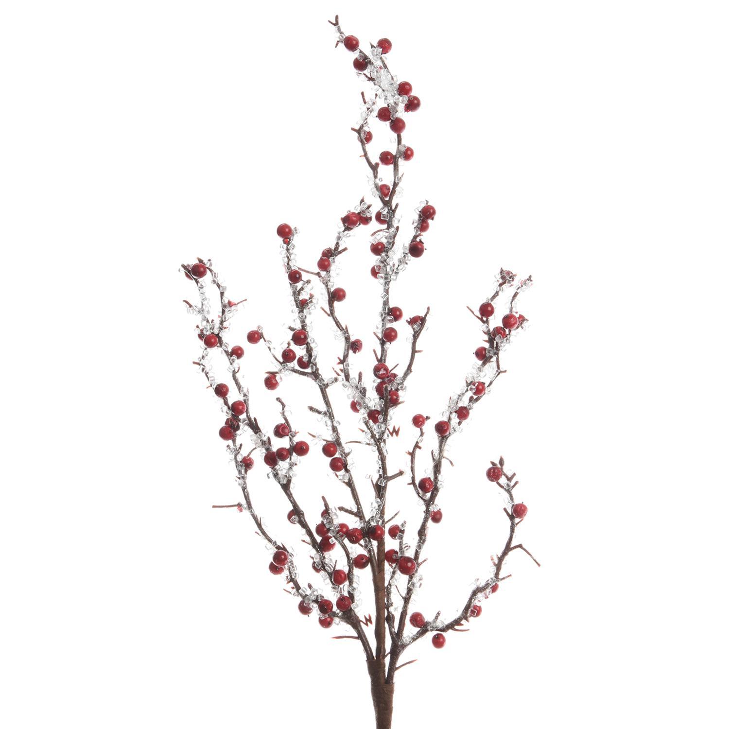 Веточка декоративная  55см с красными ягодами и льдом из акрила