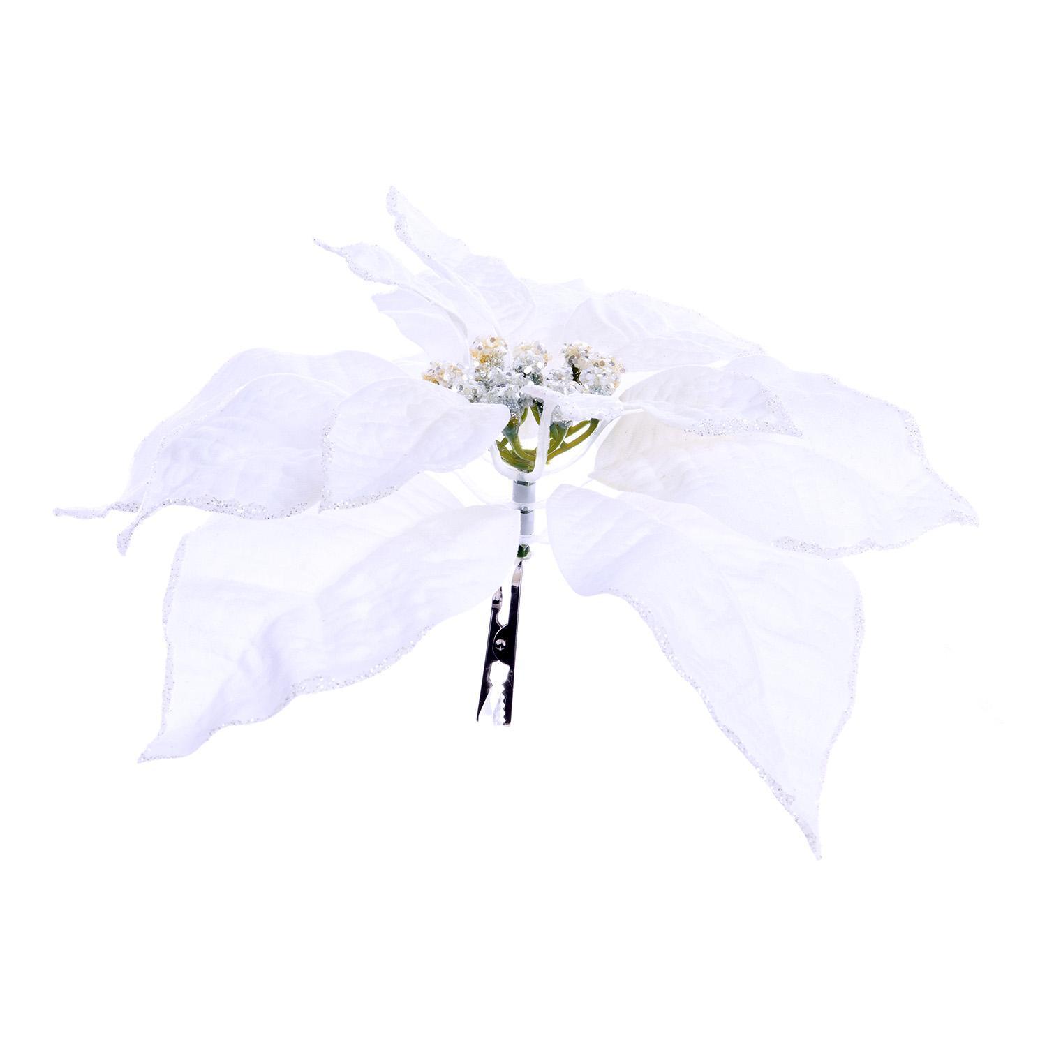 Декор Пуансеттия белая на клипсе 24см