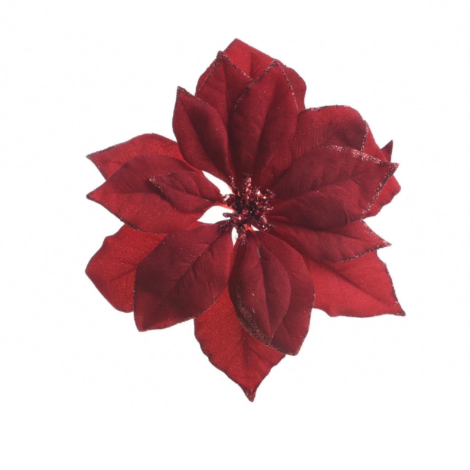 Декор Пуансеттия бордовая  с блеском 24см