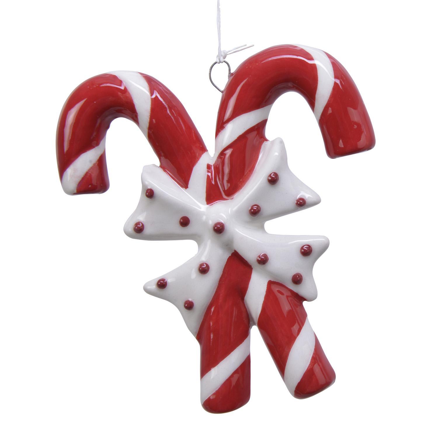 Декор Конфета с бантом красно-белая посох 9см 2 в ассорт