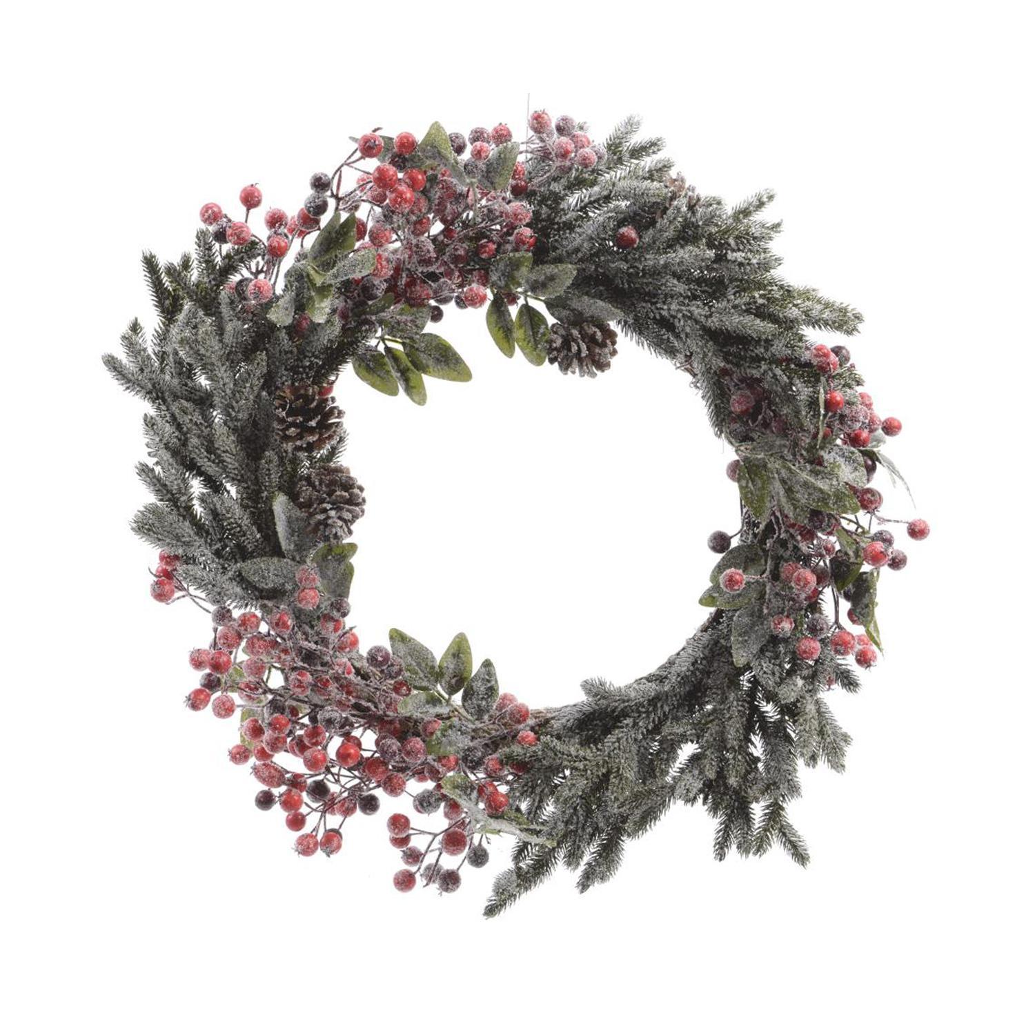 Венок еловый  d60см заснеженный с красными ягодами