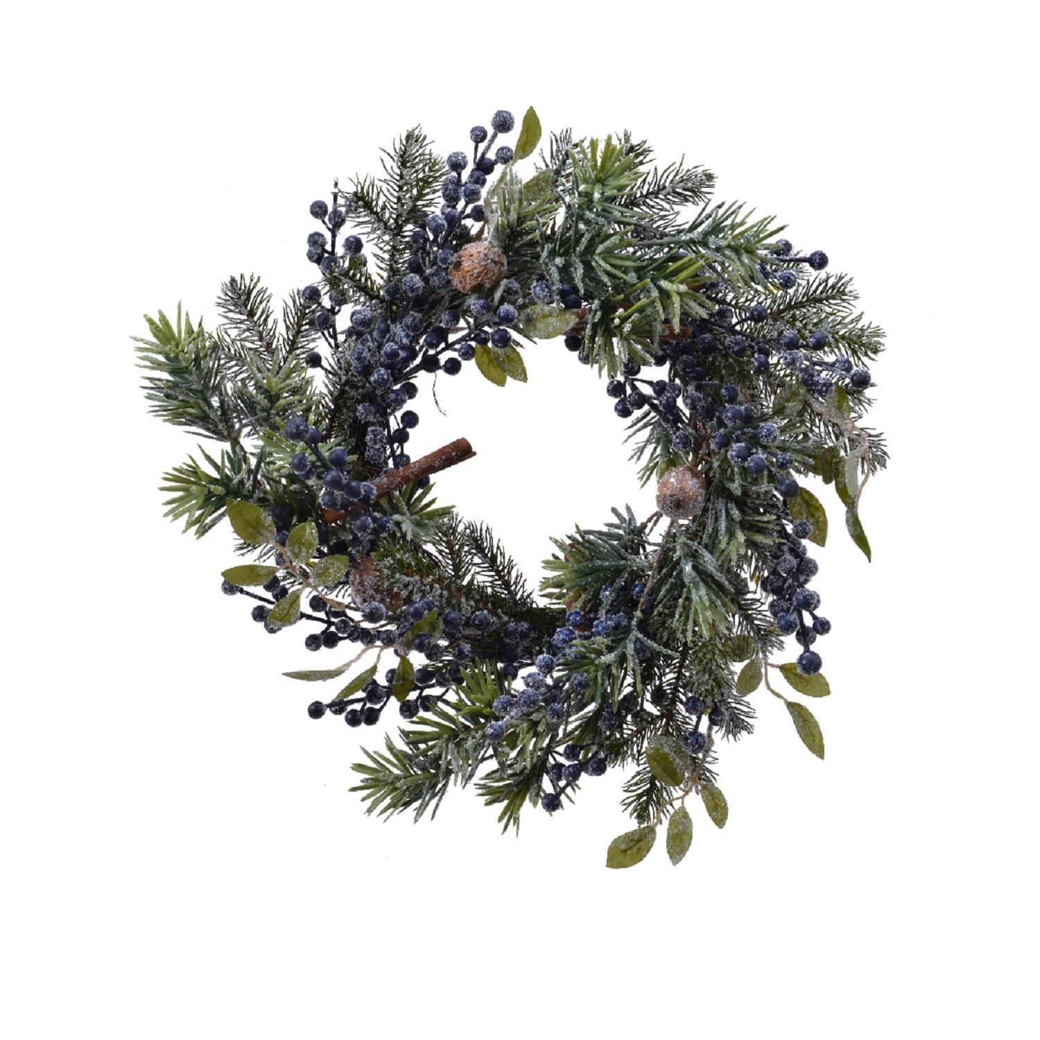 Венок еловый  d40см зелено-голубой с синими ягодами