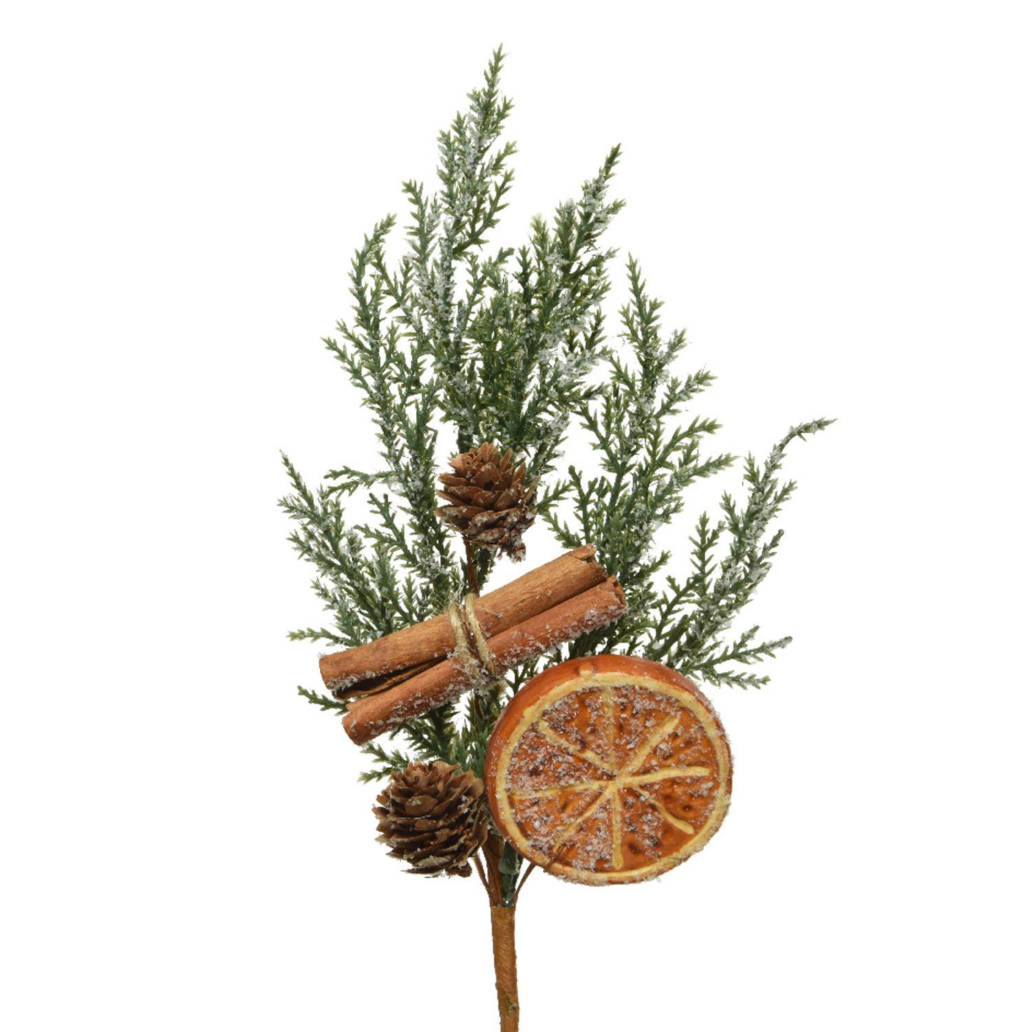 Веточка еловая  30см зеленая с апельсином