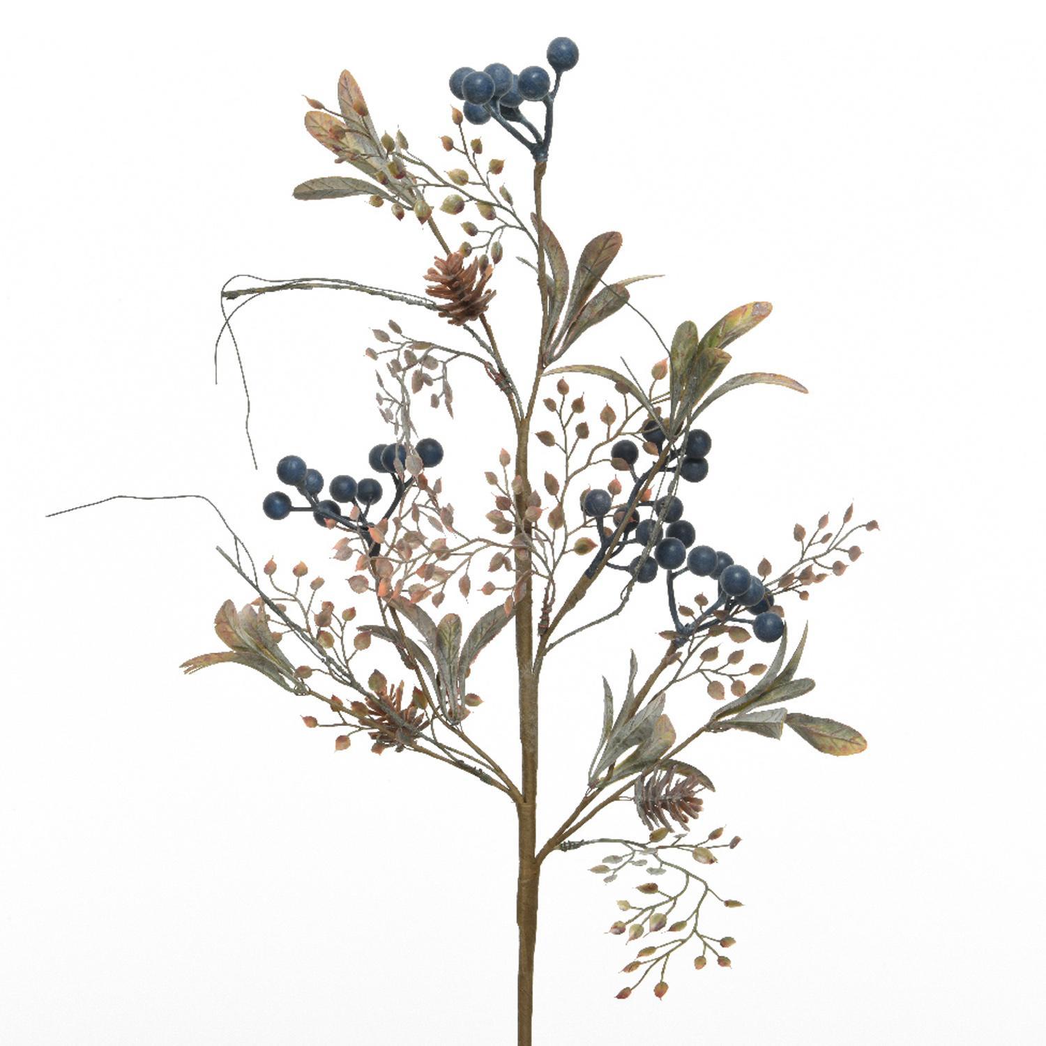 Веточка декоративная  65см с шишками  и синими ягодами