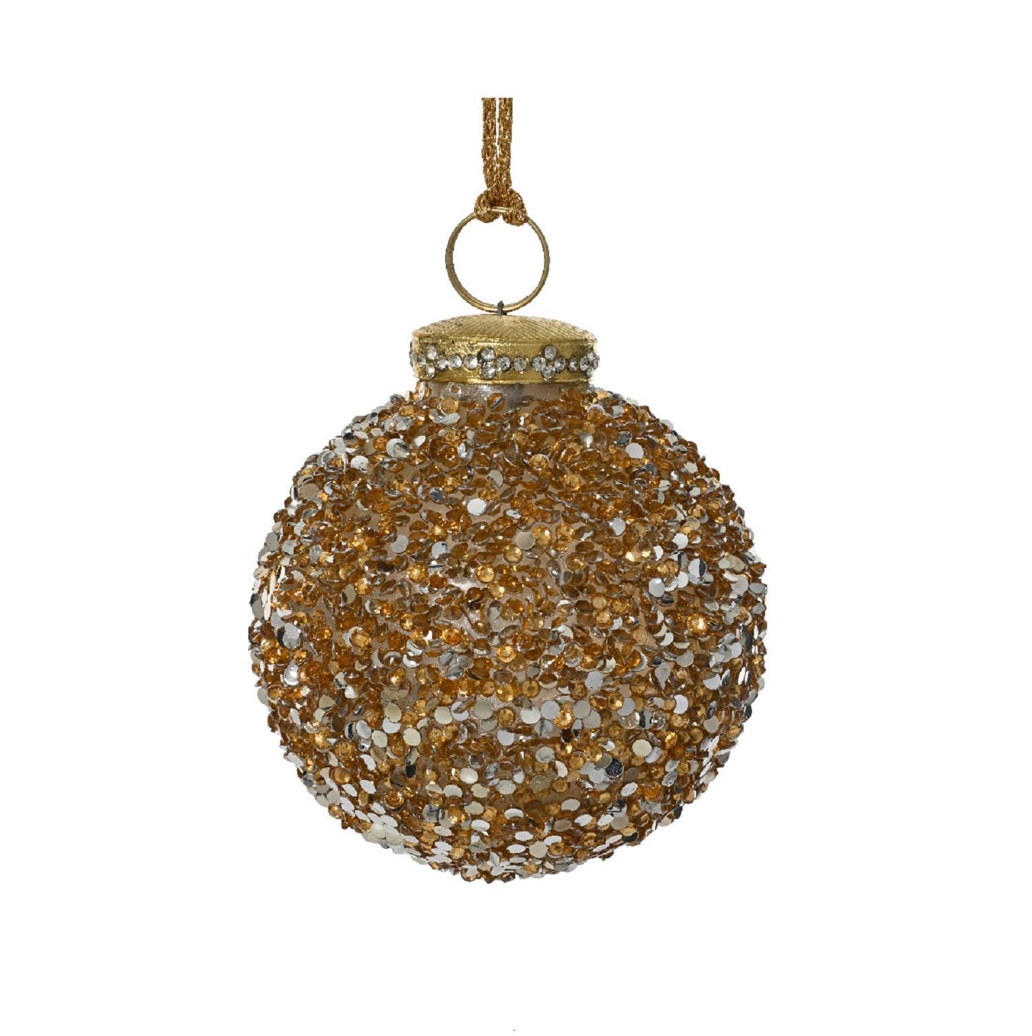 Шар стекло с золотыми бусинами d10см
