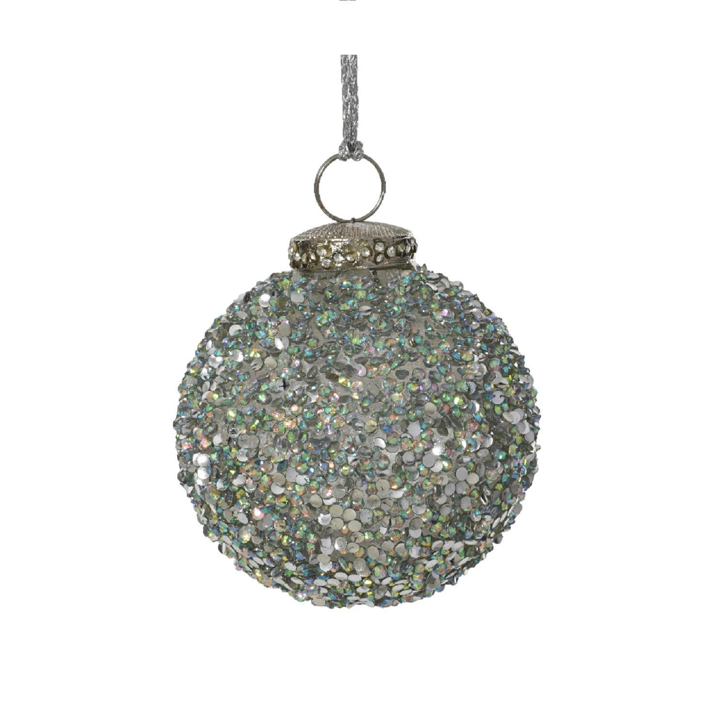 Шар стекло с серебристыми бусинами d12см