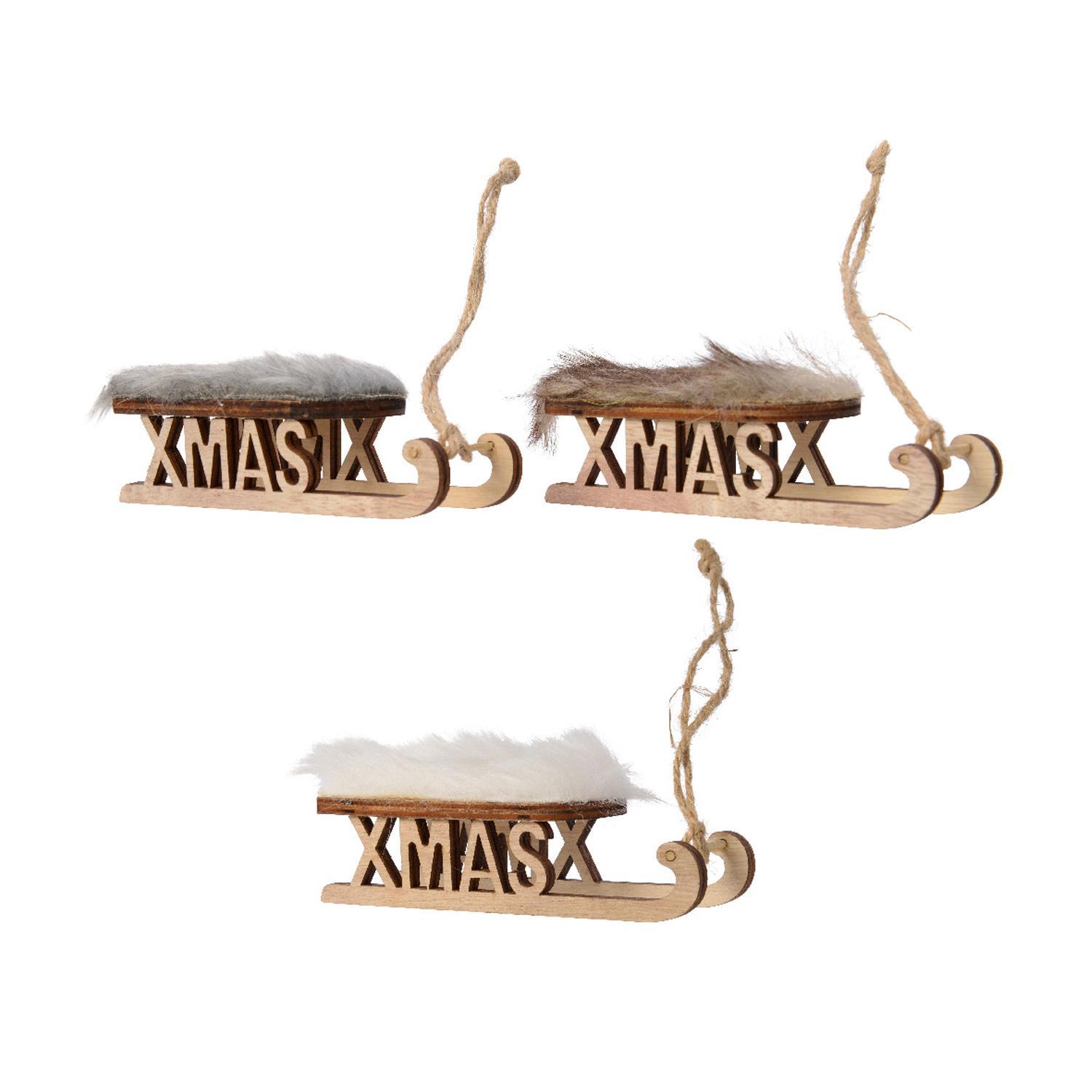 Декор Санки с искусственным мехом 12см 3 в ассорт