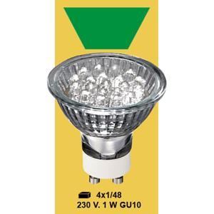 Лампочка GU10 8диодов LED зеленая 230V 1W indoor