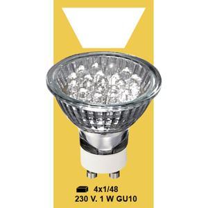 Лампочка GU10 8диодов LED холоднобелая 230V 1W indoor