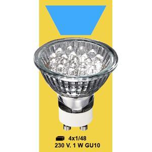 Лампочка GU10 8диодов LED голубая 230V 1W indoor