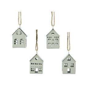 Декор Домик металлический с вырезанными окнами и дверью кремовый 9,5х5,5см 4 в ассорт