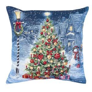 Наволочка Елочка у фонаря 45х45см гобелен с золотистым люрексом  ARES-NV