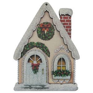 Декор Домик бежевый с веночком 8,5х11х0,6см