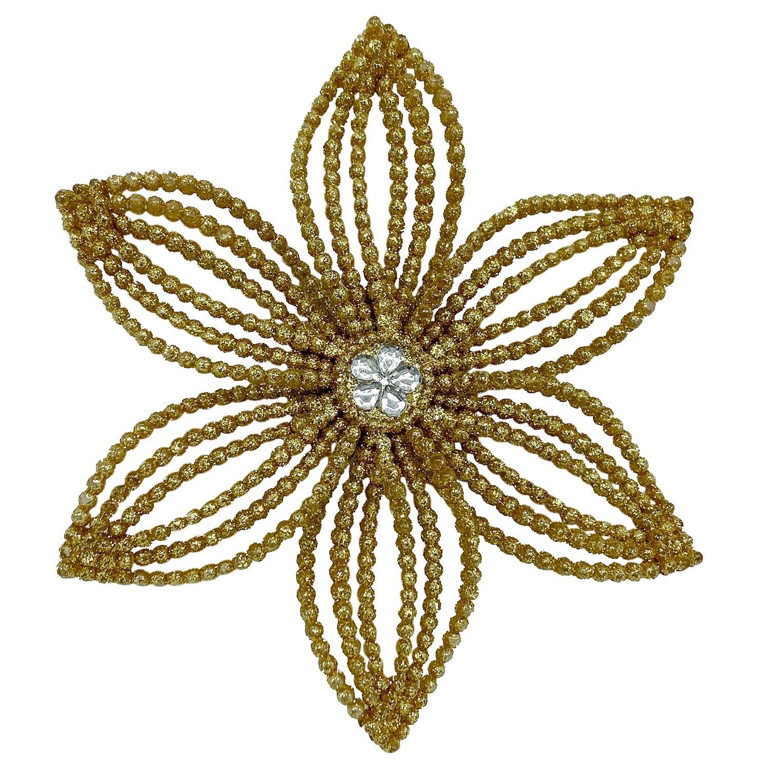 Декор Снежинка Эдельвейс золотистая с блеском d14х2,5см