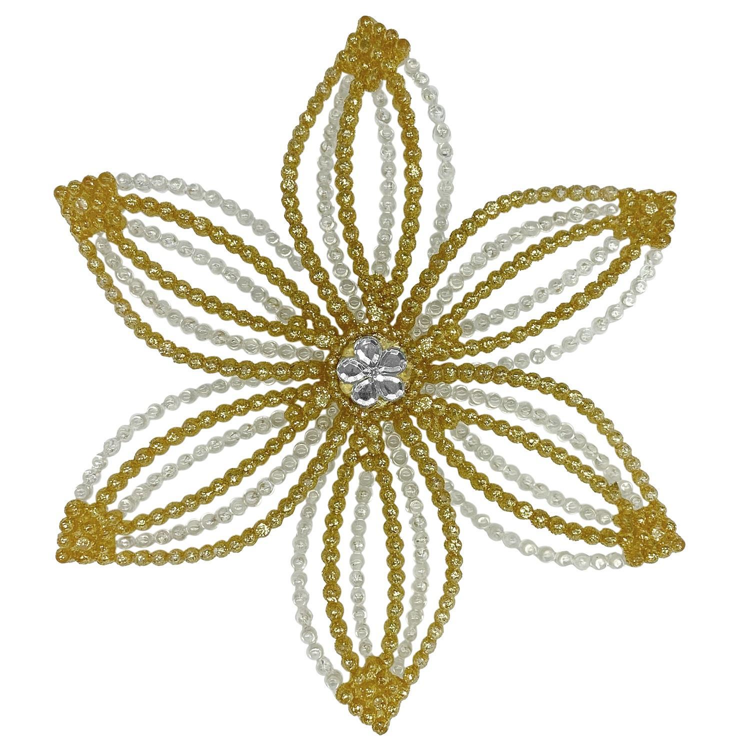 Декор Снежинка Эдельвейс золотисто-прозрачная с блеском d14х2,5см