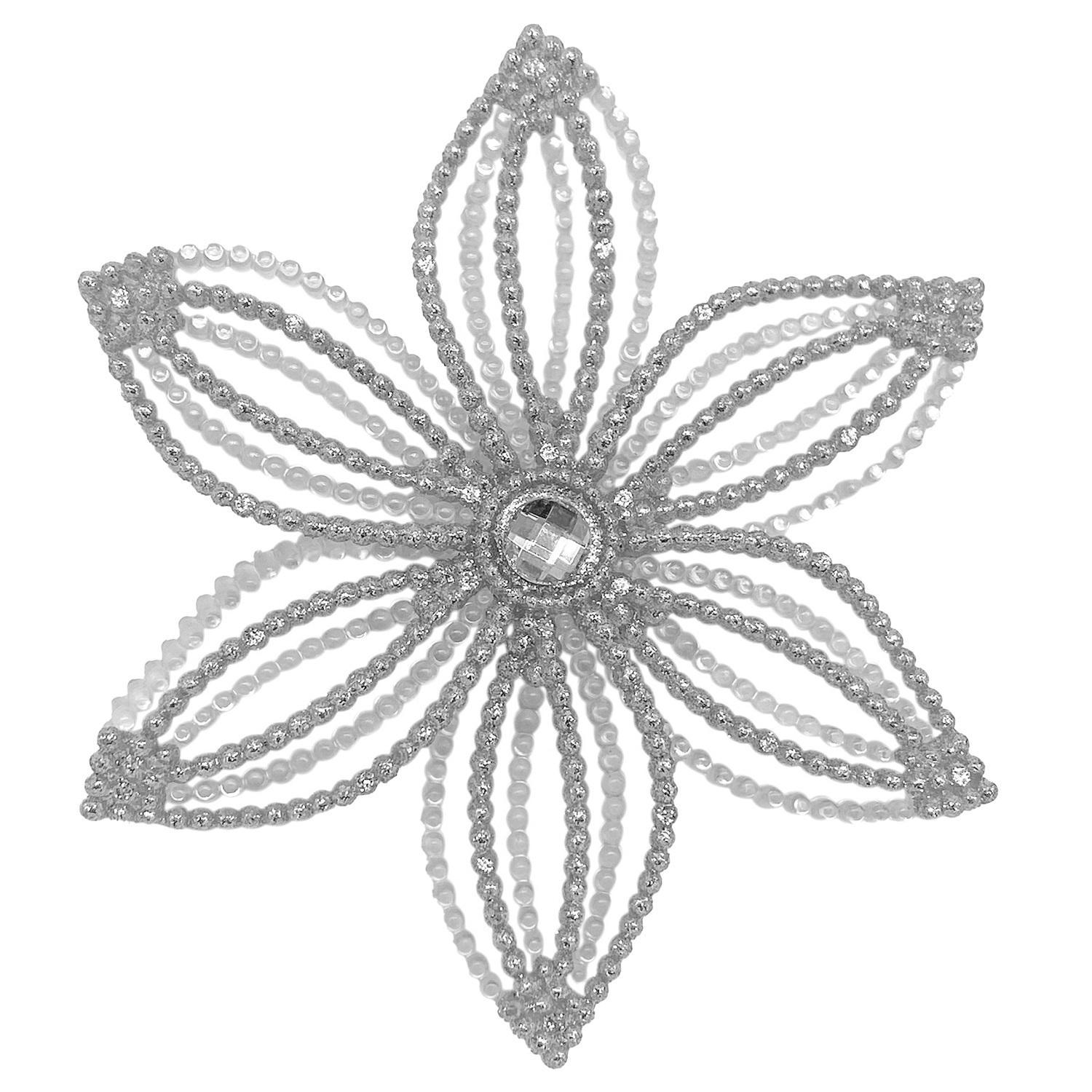 Декор Снежинка Эдельвейс прозрачно- серебристая с блеском d14х2,5см