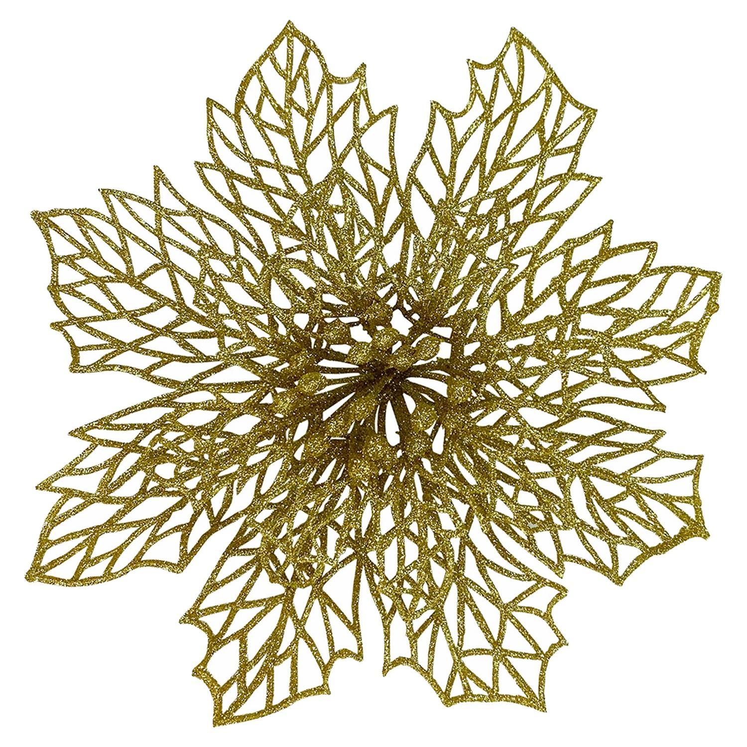 Декор Рождественник золотистый с блеском на клипсе 16см