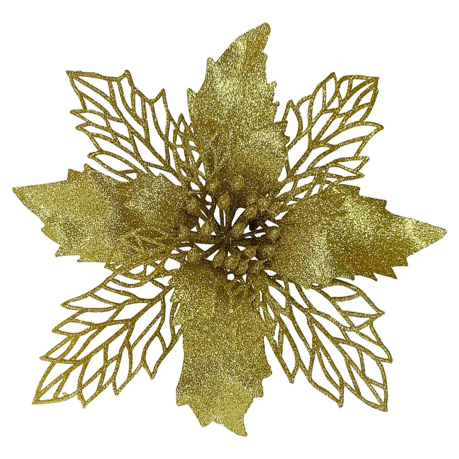 Декор Рождественник золотистый с блеском на клипсе 17см