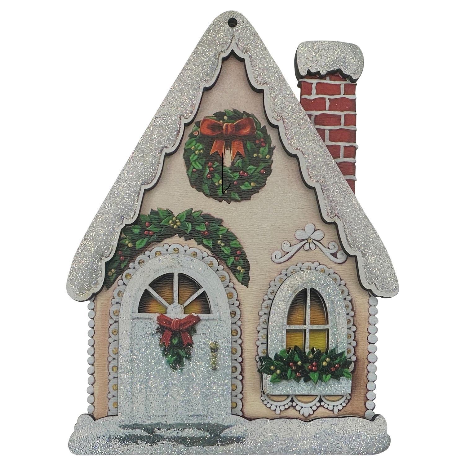 Декор Домик бежевый с веночком 8,5х11х0,6см