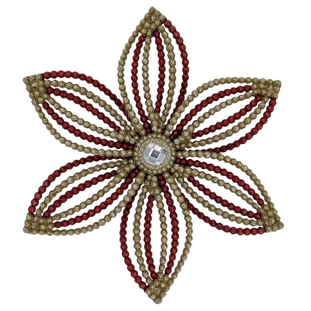 Декор Снежинка Эдельвейс золотисто-красная с блеском d14х2,5см