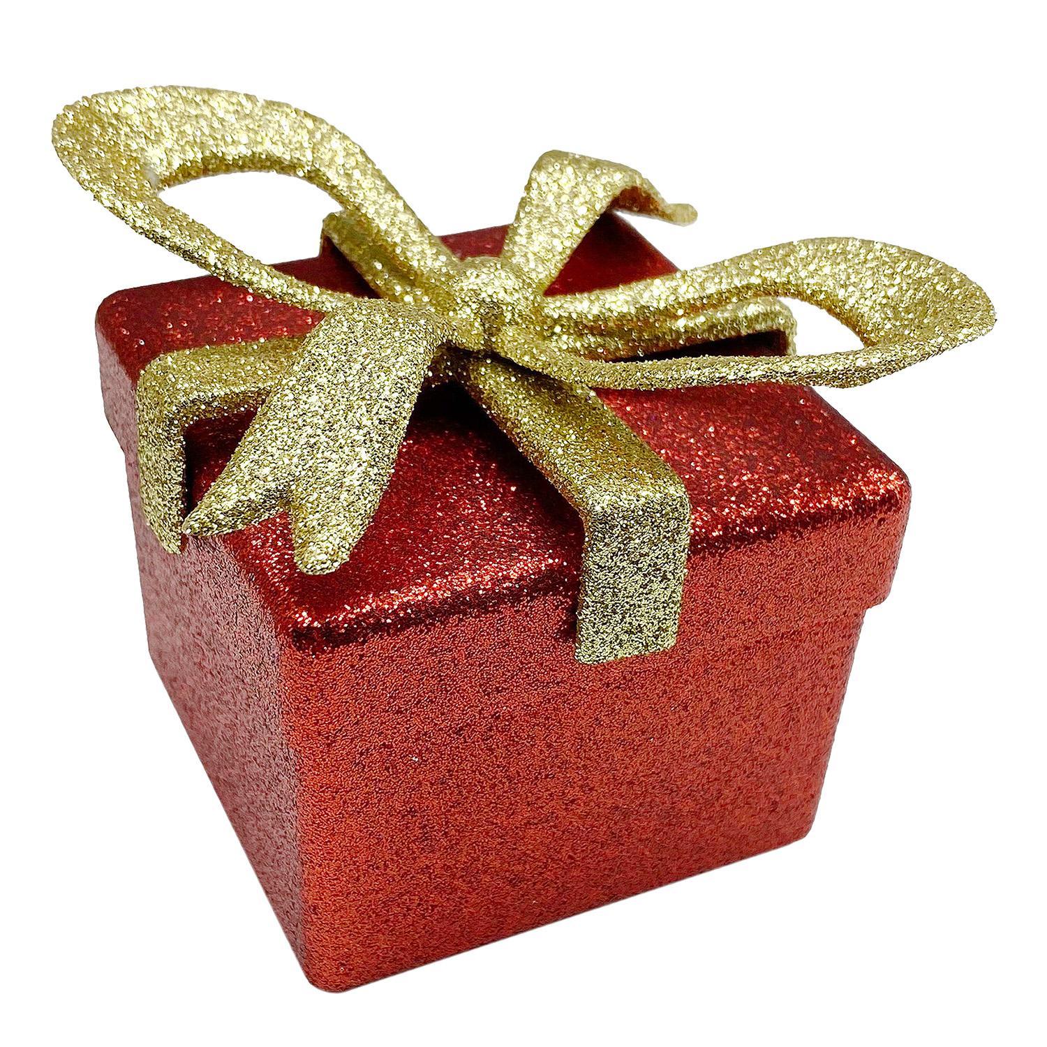 Декор Коробочка Сюрприз красная с золотым бантом квадрат 7,0х7,0х6,5см