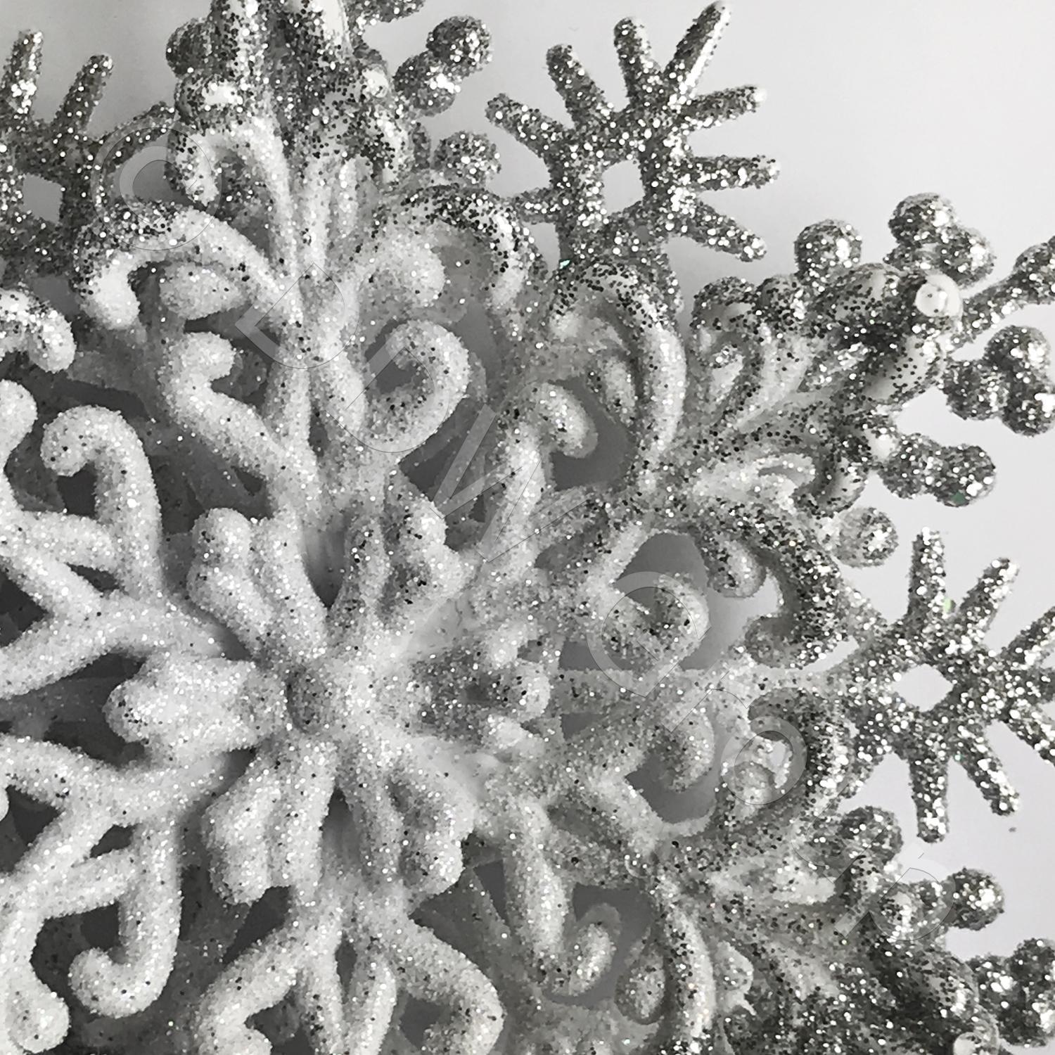 Декор Снежинка Классика объемная белая с серебристым блеском по краям 12см