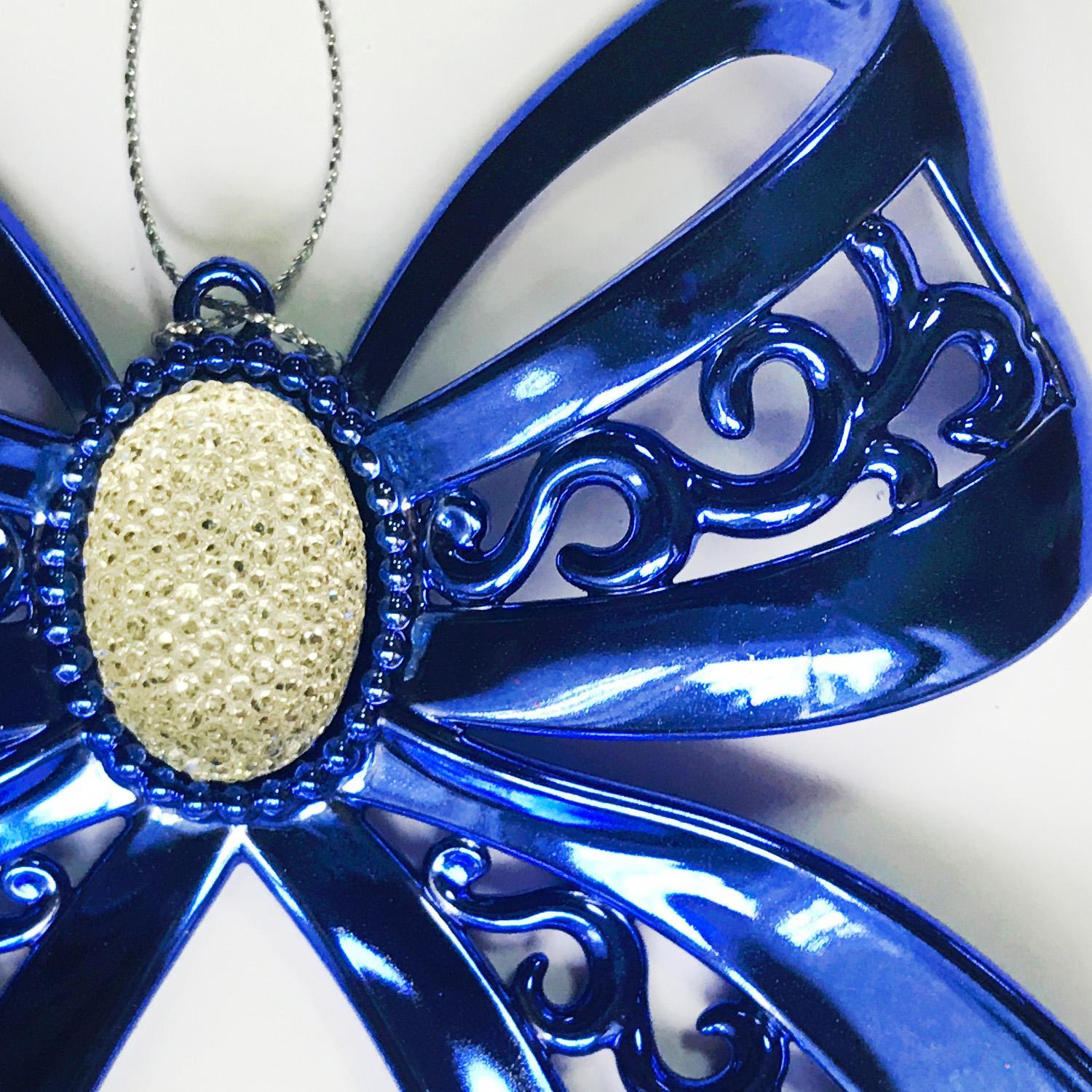 Декор Бант синий глянцевый 12х13х1,5см