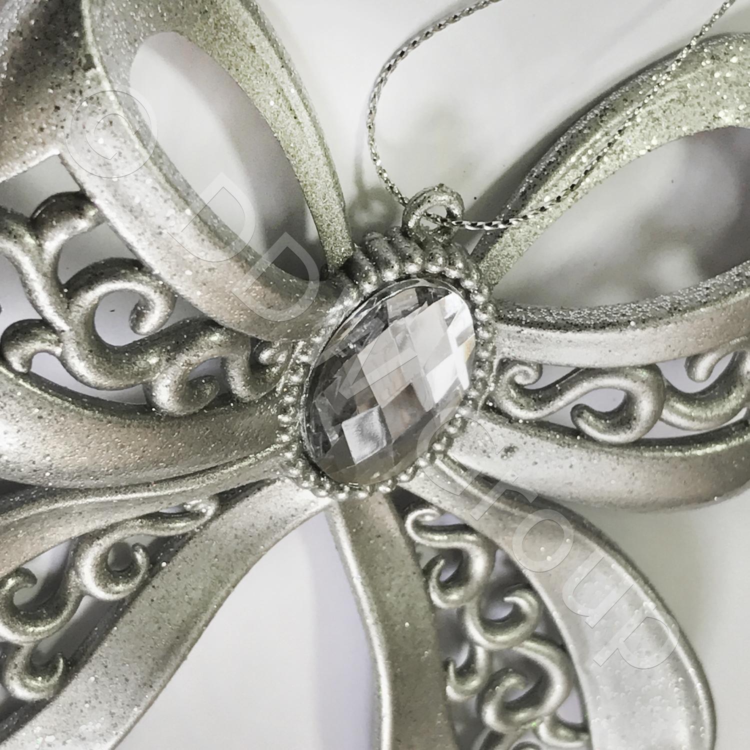 Декор Бант серебристый глянцевый 12х13х1,5см