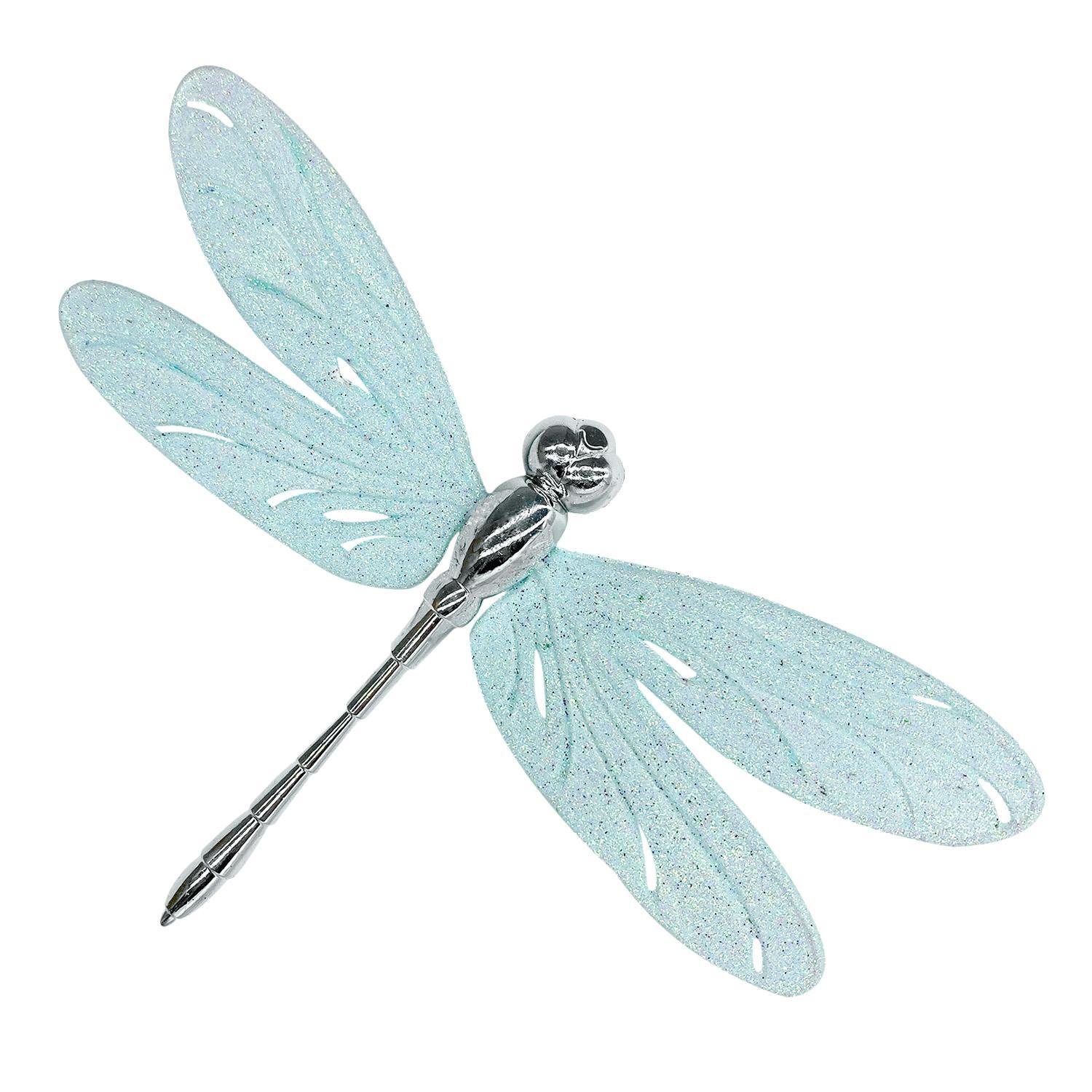 Декор Стрекоза малая голубая с блеском 14,5х8,5х1см
