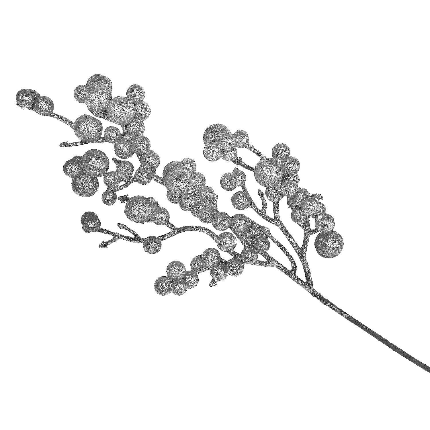 Веточка декоративная  30см серебристая с блеском